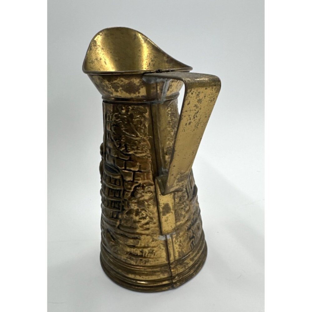 Vintage Brass Embossed Pub Scene Pitcher Jug Art Deco England 10" Estate Sale - Picture 10 of 14
